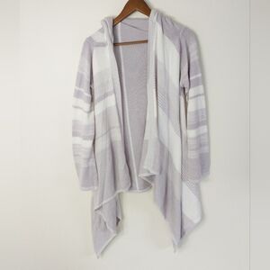 Line Open Front Waterfall Knit Cardigan Striped Size Large